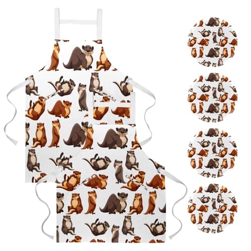 Lot de 2 tabliers de cuisine loutre mignonne avec 4 broches pratiques