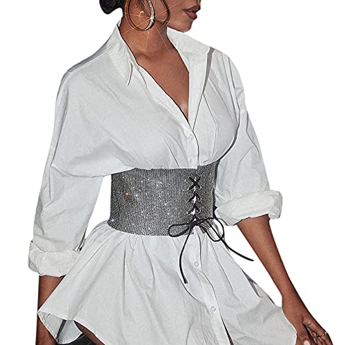 BOLLEY JOSS Women Rhinestone Waistband Bling Crystal Wide Waist Belt Sash Bandage Self Tied Corset Party Cinch Belly Band