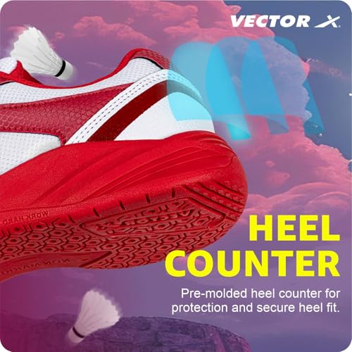 Image of Vector X Ranger Synthetic Leather + Mesh Badminton /Court Shoes Plus Non Marking Crepe Rubber Outsole, Lightweight & Comfort Shoe Best for Squash, Table Tennis,Volleyball, Basketball & Indoor Sports