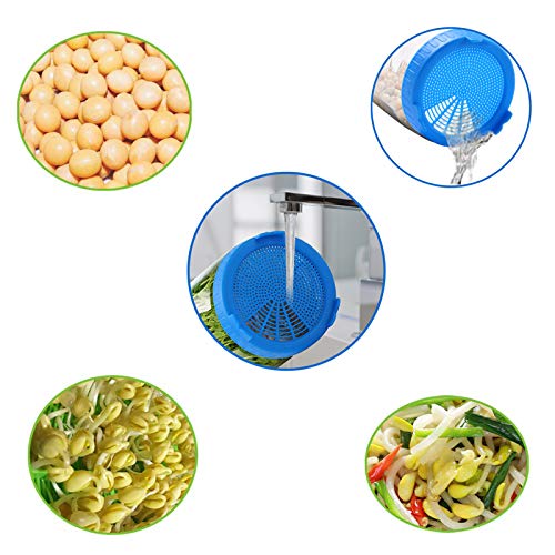 Seed Sprouting Jar Kit, 2 Wide Mouth Mason Sprouting Jar & 2 Easy Rinse & Drain Lids, Use for Growing Organic Healthy Fresh Broccoli, Alfalfa, Mung Bean Sprouts and Salad