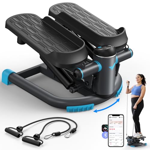 MERACH Mini Stepper Fitness 2 in 1 für zu Hause, leise Twister 150 kg mit LCD-Display und Widerstandsbändern, für Training von Beinen, Armen und Gesäß