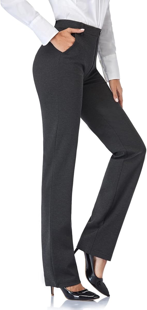 Tapata Mujer 71cm/76cm/81cm/86cm Pantalones Pierna Recta Elásticos con Bolsillos, Pequeño/Regular/Alto para Oficina Negocios Casual