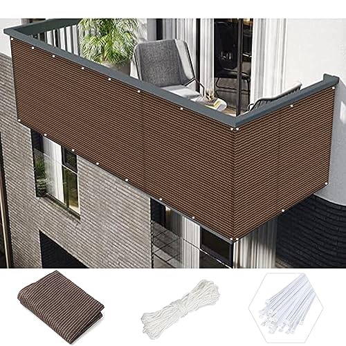 Malla de privacidad para balcón, 55 x 217 pulgadas, protección solar y viento, valla de pared para patio, jardín, pantalla de privacidad con bridas para cables, color marrón