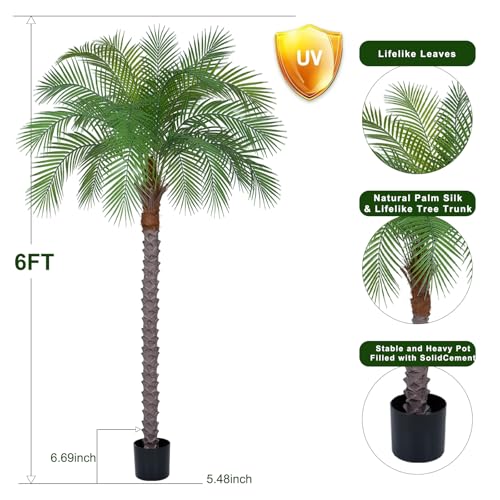 Image of 6ft Artificial Phoenix Palm Tree, Faux Coconut Silk Tropical Fake Palm Plant for Indoor Outdoor Home Office Patio Bathroom Pool Coastal Decor(Set of 2)
