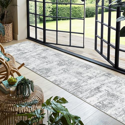 Image of Rugcomf Runner Rug for Hallways Kitchen Rug Non Slip 22 * 45 cm Washable Rugs with Rubber Backing Soft Floral Carpet Runner for Hallways, Kitchen, Laundry, Bedroom, Bathroom(Grey)