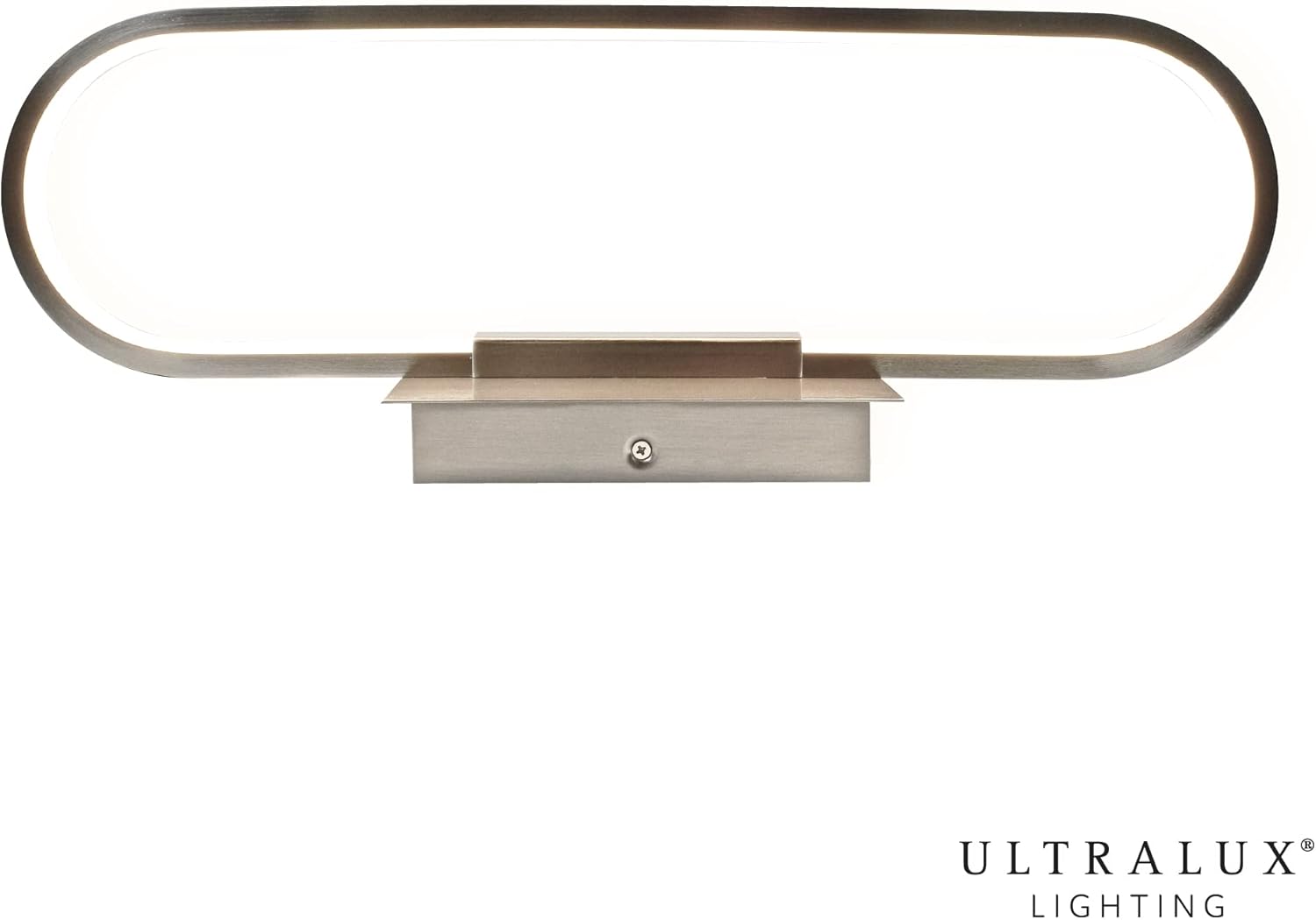 Ultralux Modern Hoop Edge Lit LED Vanity Light - 20 Inch Wall Mounted Modern Bathroom Light Fixture - 10W, 3000K & ETL Listed - Easy Install, Bright LED Vanity Mirror Light - (Brushed Nickel)