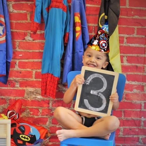 Image of WANNA PARTY Birthday Caps for Avenger, Cone Hats for Avenger Theme Birthday Celebration,Superhero Theme Party Decoration,Avenger Birthday Decorations(Pack of 8)