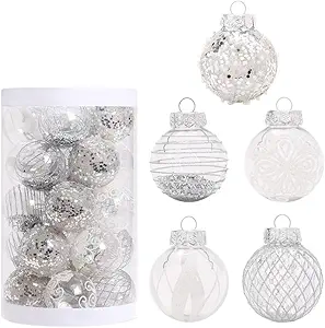 25Pcs 2.36 Inch Christmas Balls Ornaments for Xmas Christmas Tree Decor, Shatterproof Christmas Tree Decorations Hanging Baubles for Holiday Wedding Party, Silver