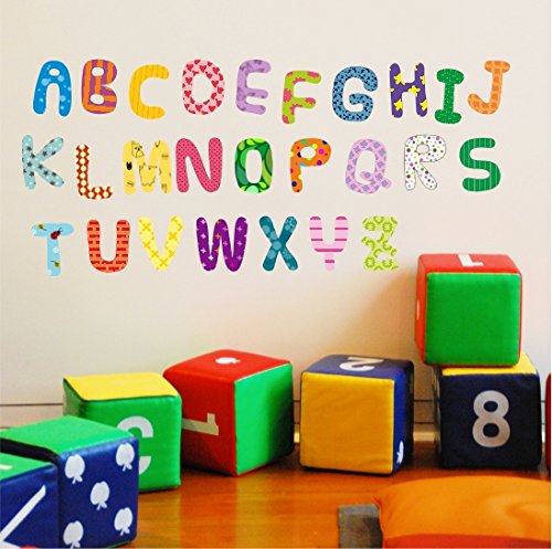 Kiwistar Alphabet-Wandsticker Mit Bunten Texturen – 26 Buchstaben, 2 Bögen, Ca. 60x40 Cm, Wiederablösbar