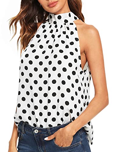 Verdusa Women's Casual Sleeveless Keyhole Tied Back Mock Neck Blouse Top White Xl #TOP2