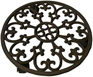 Comfy Hour 3" Cast Iron Rustic Style Round Plant Caddy Flowerpot Holder Trolley with Heavy Duty Iron Wheels for Garden Decoration, Brown, Spring in Garden Collection