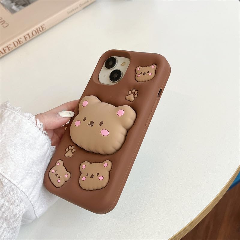 Image of COVERLY for iPhone 17 Teddy Bear 3D Cartoon Case,Full Protective Cotton Bear Love Graphic Animal Back Case with Holder Cute Soft Silicone Stylish Fashion Fun Aesthetic Cover for Apple iPhone 17