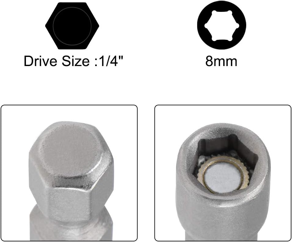 sourcing map 2 Pcs 1/4" Quick-Change Hex Shank 8mm Magnetic Nut Setter Driver Drill Bit, 150mm Length, Metric - Image 4