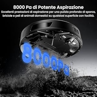 Proscenic Q8 Max+ Robot Aspirapolvere Lavapavimenti con Mappatura 8000Pa, 200 min, Evitamento Automatico Degli Ostacoli, Robot aspirapolvere con WiFi/Alexa/App, per Tappeti/Pavimenti/Peli
