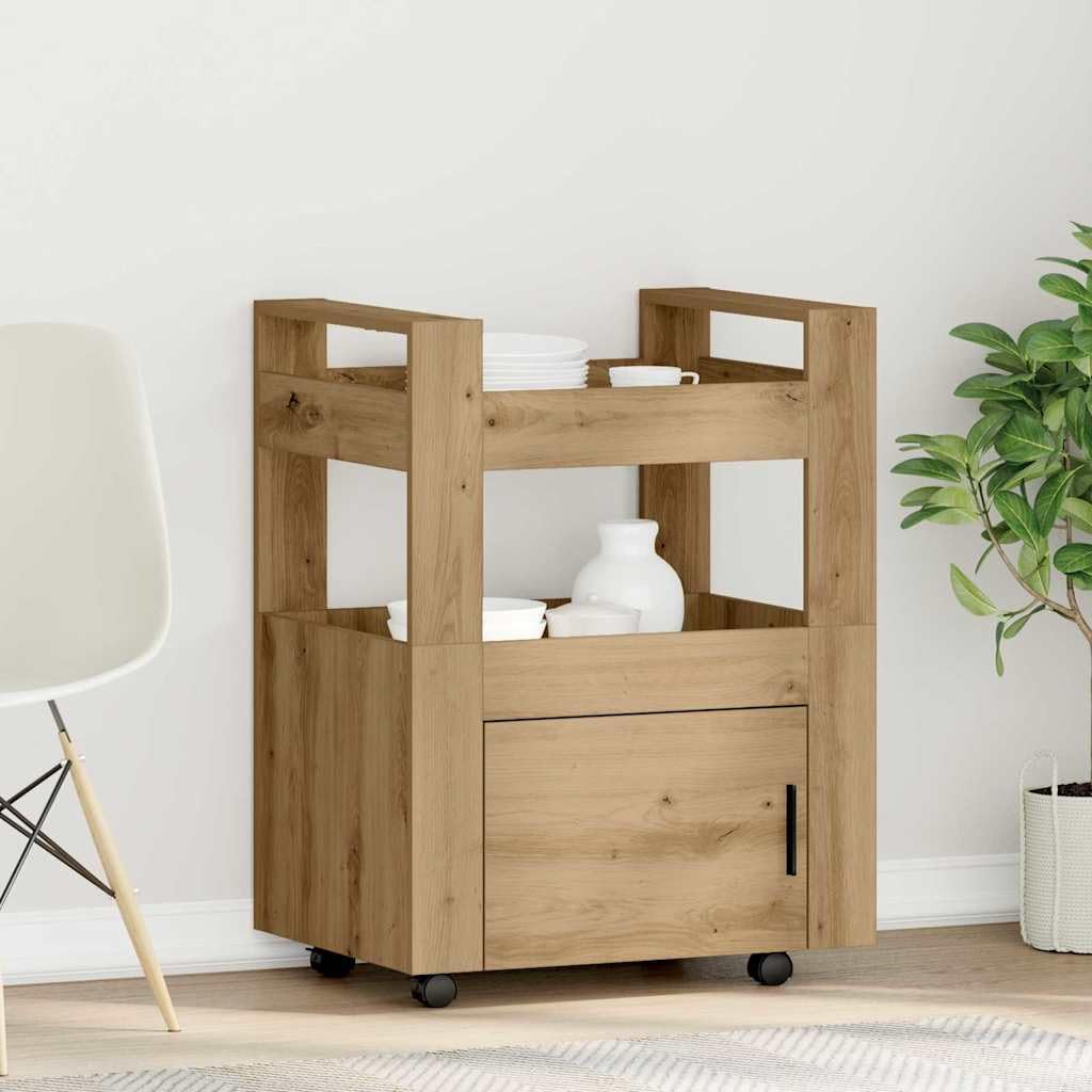 vidaXL Küchentrolley Artisan-Eiche 60 x 45 x 80 cm Holzwerkstoff | Passt perfekt in kleine Räume, Ausgestattet mit verriegelbaren Rädern für zusätzliche Stabilität,