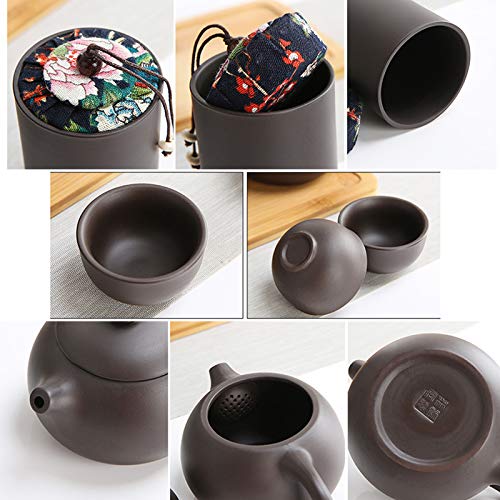 Queena Portable Yixing Zisha Tea Set Handmade Purple Clay Porcelain Teapot Teacups Traditional Chinese Style Kungfu Teapot With Travel Bag Gift For Dad Grandpa Husband #TOP2