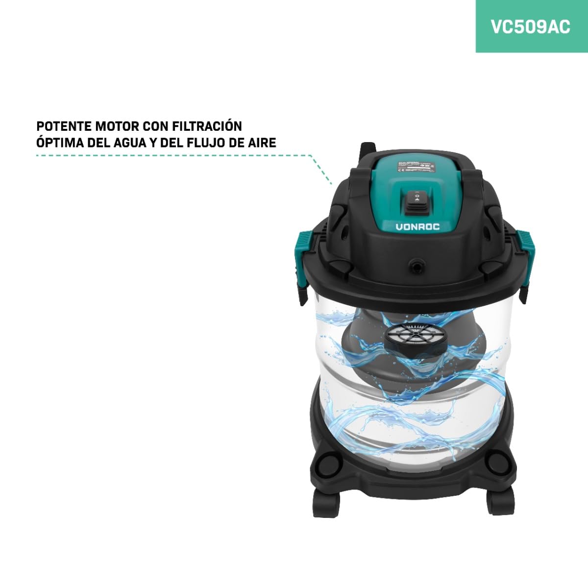 VONROC Limpiadora de alfombras 4 en 1 con pulverización 1400W | 20L + 3,5L, plástico y acero, limpieza de alfombras y tapicerías