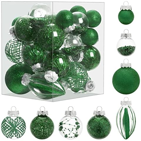 MoonXmas Christmas Ornaments Set, 32Pcs Clear Plastic Shatterproof Christmas Ball Hanging Ornaments for Xmas Tree Decorations, for Indoor Home Thanksgiving Party Holiday Decor - Green. Cover