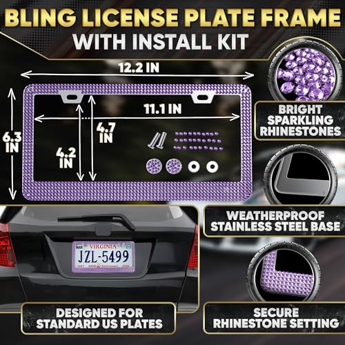 Image of Purple Bling Car Accessories Set, 27 Pcs, for Women Drivers