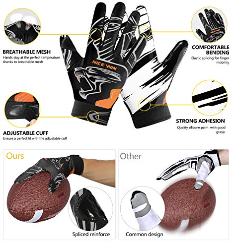 Nicewin Football Gloves Receiver Glove Fashion Leopard Print Breathable Mesh Antiskid Silicone For Youth Kids, Black Large #TOP1