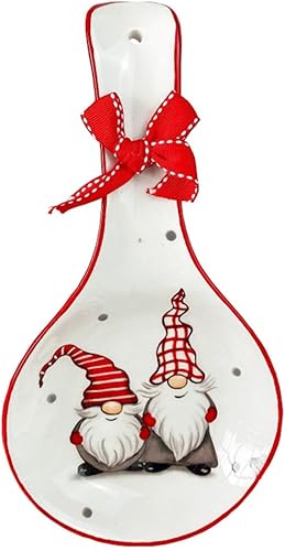 Miniatura 1 de Didiseaon Cuchara de cerámica para Navidad, gnomos con lazo, soporte para vajilla navideña, soporte para cucharas de café, soporte para cucharas de