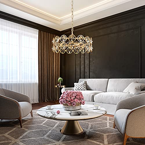 image for classy leaves Modern Gold Chandelier, 3-Light Luxury Drum Chandelier L