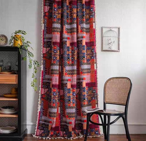Rideau de motif patchwork bohème multicolore idéal pour le salon - 2