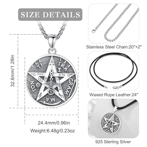 EUDORA Sterling Silver Tetragrammaton Necklace Ring for Women Men, Pentagram Amulet Energy Pendant Star of David Vintage Guardian Star Wicca Jewelry, Mother's Day Father's Day Gift for Husband Wife3