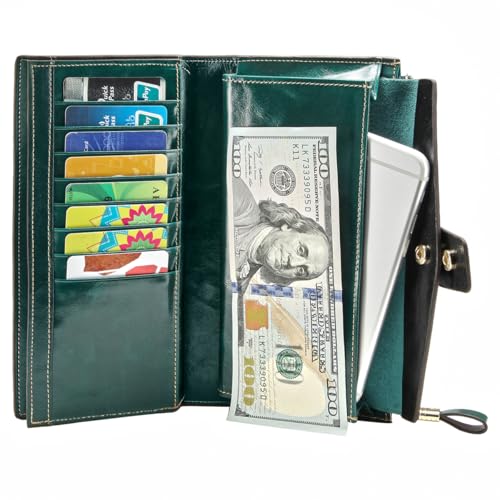 Image of Itslife Women's RFID Blocking Large Capacity Luxury Wax Genuine Leather Clutch Wallet Ladies Card holder