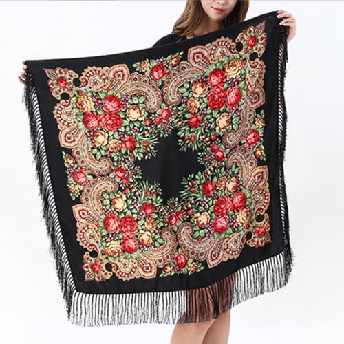 Women’s Printed Scarf Traditional Folk Scarf Wrap Tassel Shawl Neck Head Shawl Retro Scarf Floral Shawl4