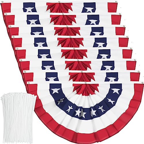 8 Pieces USA Pleated Fan Flag American US Bunting Flag Patriotic Half Fan Banner Flag with Canvas Header and Brass Grommets for 4th of July Memorial Day Indoor Outdoor Decoration 8 15×3 Feet