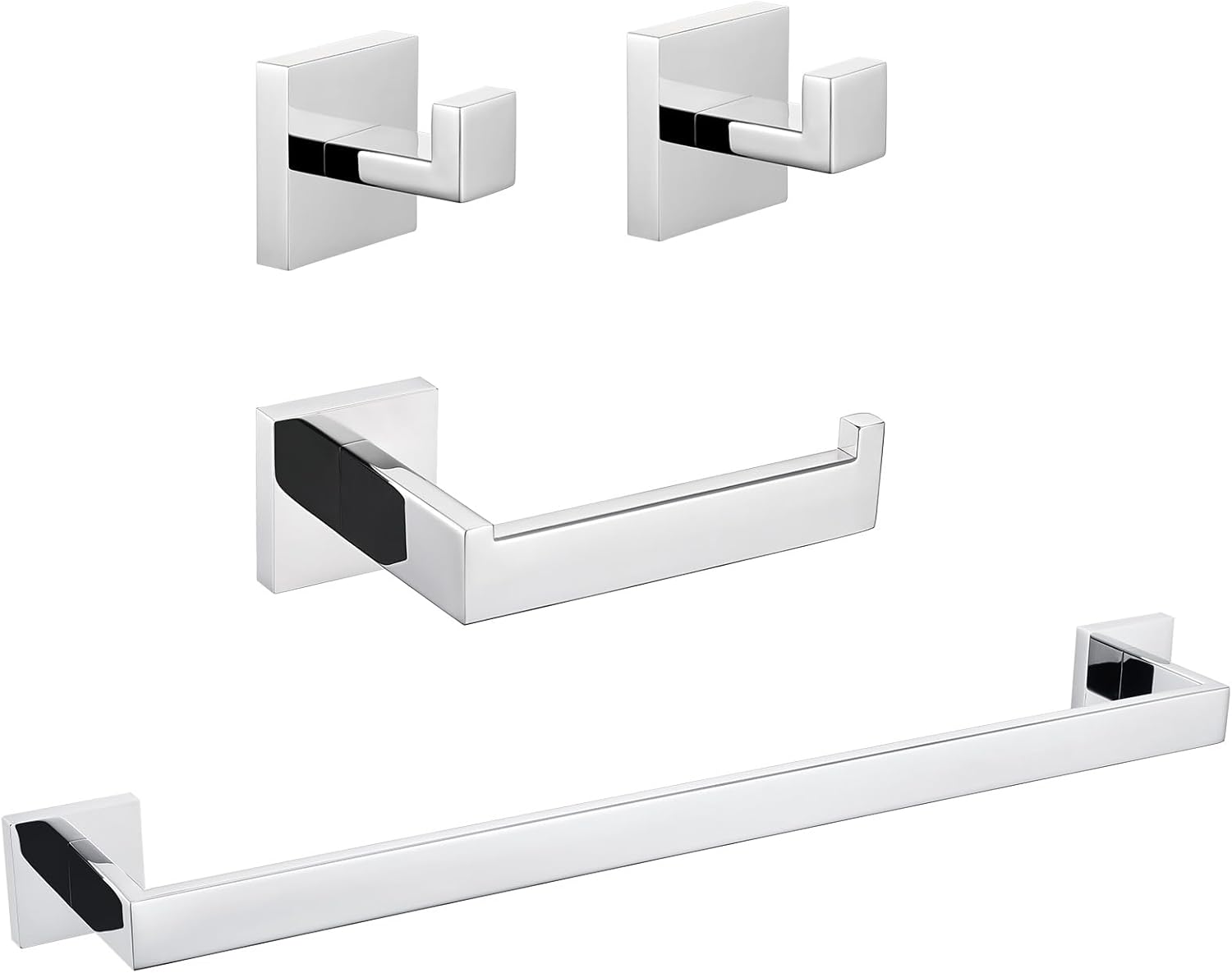 Angle Simple Bath Towel Bar Bundle with Towel Hook 2 PCS, Toilet Paper Holder (Polished Chrome)