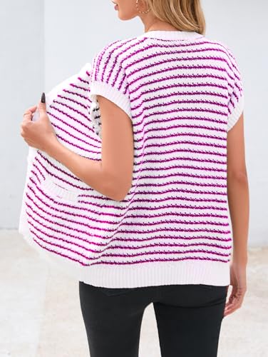 Famulily Womens Cap Sleeve Button Down Sweater Knit Top Summer Cute Striped Cardigan Sweaters with Patch Pockets4