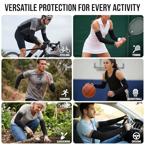 Image of UV Sun Protection Cooling Arm Sleeves For Men And Women 90% Nylon 10% Spandex Compression Hand Cover With Thumb Hole For Driving Cycling Cricket And Sports