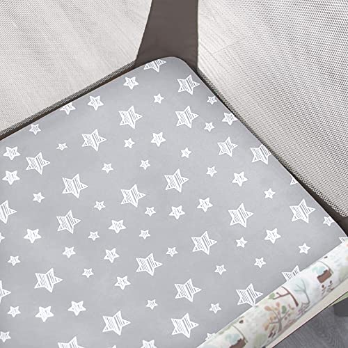 Image of Pack and Play Sheets, 2 Pack Mini Crib Sheets, Stretchy Playard Fitted Sheet, Compatible with Graco Pack n Play, Soft and Breathable Material, Grey & White