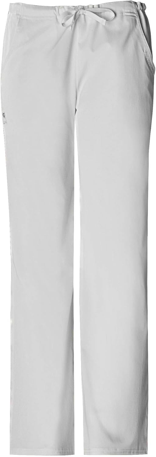 Cherokee Women's Low-Rise Drawstring Pant, White, XX-Small Petite