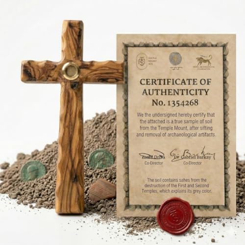 Temple Mount Soil Authentic Olive Wood Cross 8-Inch Hand Crafted Wooden Cross Wall with Sacred Sealed Capsule Jerusalem Cross Wall Decor Baptism Confirmation Gifts for Christian Men & Women
