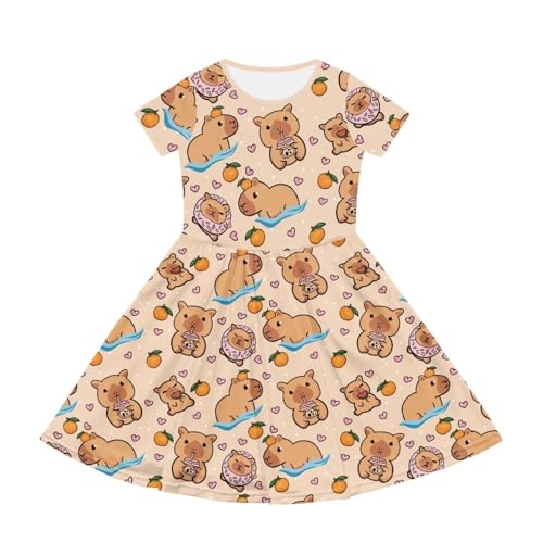 Image of Short Sleeve Dress for Girls with Pockets Cute Toddler Girl Clothes Summer 2-12