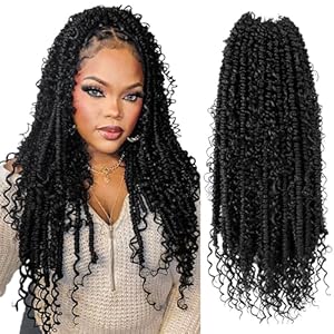 Passion Twist Crochet Hair 18 Inch, Boho Long Crochet Passion Twist Hair Pre looped with Curly Ends, Pre-twisted Goddess Crochet Braids, Bohemian Water Wave Braiding Hair (8 Packs, 1B)
