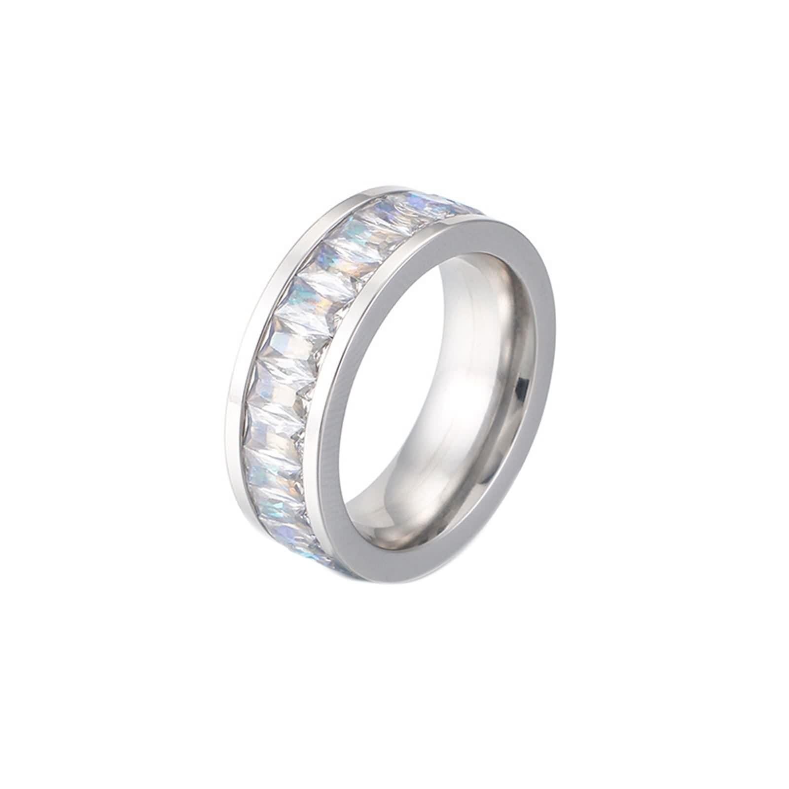 DsnyuAnillo de circonita cúbica vintage, anillo de acero inoxidable redondo y rectangular con anillos de boda de circonita cúbica para mujer, joyería de plata, regalo de moda