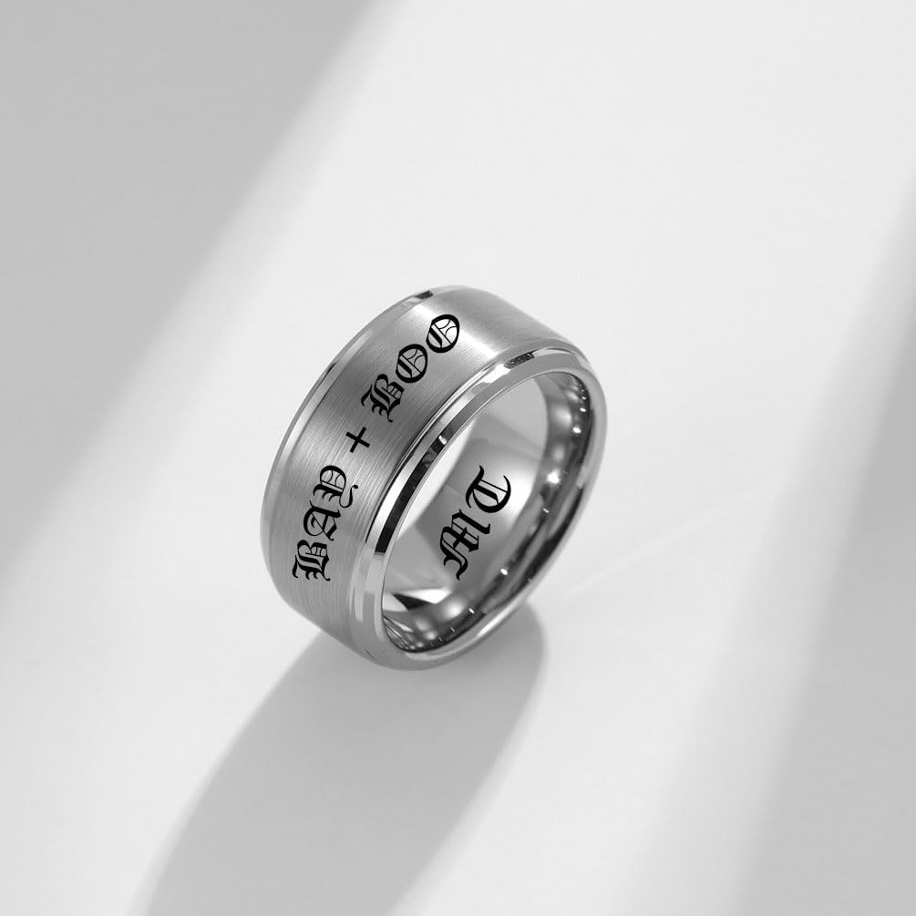 Personalized Engraved Men's and Women's Tungsten Rings - Mens Tungsten Wedding Bands, Black Tungsten Rings for Men, Tungsten Carbide Rings in Silver,Custom Available Size 7-13