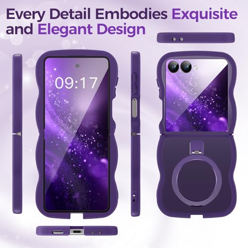 Image of Cute Wavy Magnetic Stand Case for Galaxy Z Flip 7 Fit for MagSafe, Purple