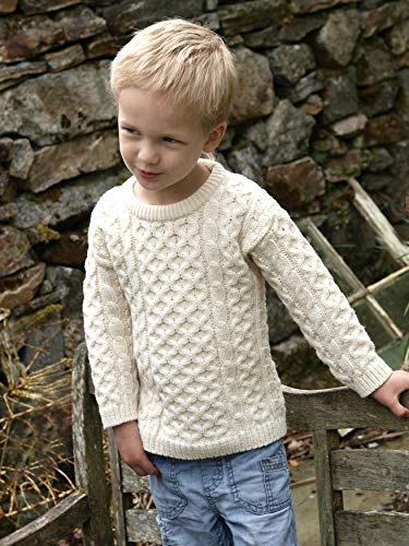 Image of Aran Crafts Kid's Irish Cable Knitted Crew Neck Sweater (100% Merino Wool)