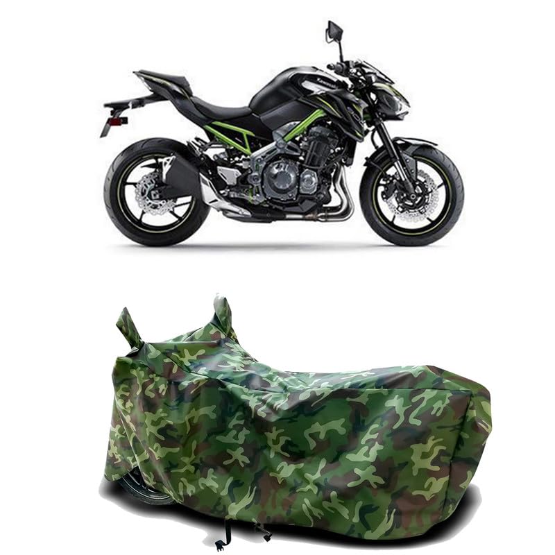 Image of DUFFEL-100% Heat Protection Two Wheeler Bike /Scooty Body Cover for Kawasaki Z900 BS6 Water Resistance /UV-Rays /Birds Dropping /Scratchproof /Dust Proof /Waterproof[Green Jungle Print]