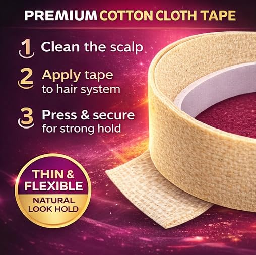 Glorious Hub 5 Meters Yellow Ultra Hold Hair Patch Tape for Men – Double-Sided Waterproof Cotton Cloth Tape, Long-Lasting 2–3 Week Hold for Wig, Toupee & Hair System 3