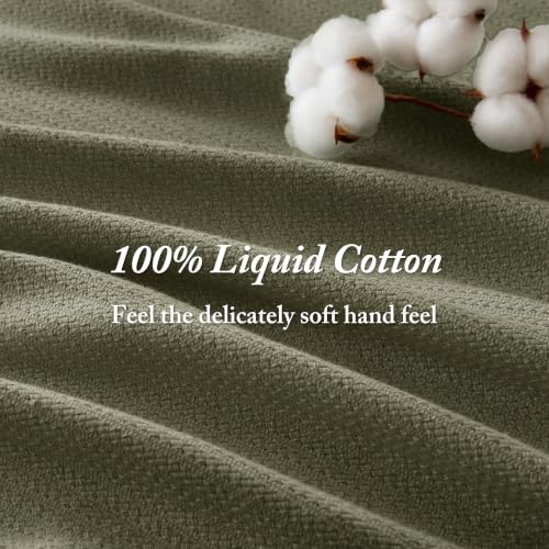 Image of Madison Park Liquid Cotton Blanket Breathable, Softer Ring Spun Weave, Diamond Motif, Luxurious 100% Cotton All Seasons Lightweight Summer Blanket for Bed, Couch, Office, Olive Green, Twin