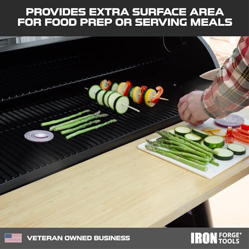 Image of Iron Forge Tools 36.5x12 Wood Folding Grill Shelf Accessory - Charcoal Grill Accessories for Pellet Smoker Barbeque - Compatible with Traeger Pro 34, Pro 780, Ironwood 885 Series Texas Elite, Eastwood