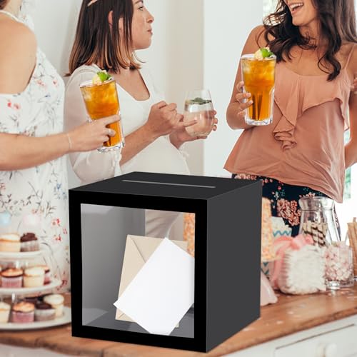 Image of Black Card Box Wedding Favors Gift Card Boxes Post Box Cardboard Receiving Money Box Holder for Wedding Reception, Baby Showers, Anniversary, Birthday Party, Retirement, Graduation Envelope Holder