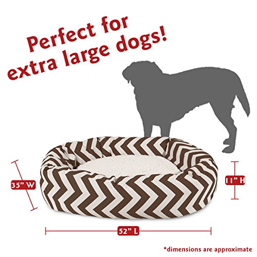 Image of Majestic Pet 52 Inch Chevron Sherpa Calming Dog Bed Washable - Cozy Soft Round Pet Bed with Spine for Head Support - Fluffy Donut Bed 52x35x11 (inch) - X- Large - Chocolate