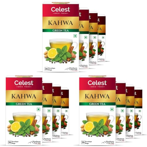 Image of Celest Green Tea - Kahwa | Helps in Detox | Kahwa Green Tea | Pack of 12 (36 Greentea Bags Each)